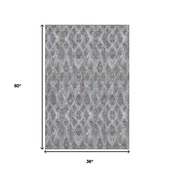 3' X 5' Blue And Gray Diamond Washable Area Rug With UV Protection