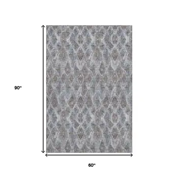 5' X 8' Blue And Gray Diamond Washable Area Rug With UV Protection