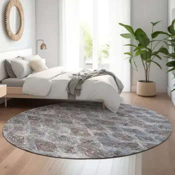 8' Blue And Gray Diamond Washable Round Rug With UV Protection