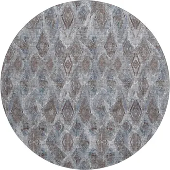 8' Blue And Gray Diamond Washable Round Rug With UV Protection