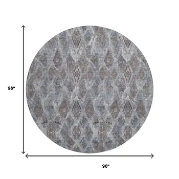 8' Blue And Gray Diamond Washable Round Rug With UV Protection
