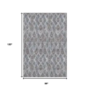 8' X 10' Blue And Gray Diamond Washable Area Rug With UV Protection