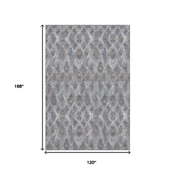 10' X 14' Blue And Gray Diamond Washable Area Rug With UV Protection