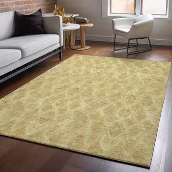 5' X 8' Gold And Beige Diamond Washable Area Rug With UV Protection