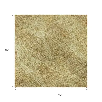 5' X 8' Gold And Beige Diamond Washable Area Rug With UV Protection
