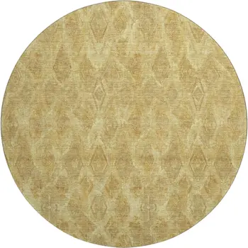8' Gold And Beige Diamond Washable Round Rug With UV Protection
