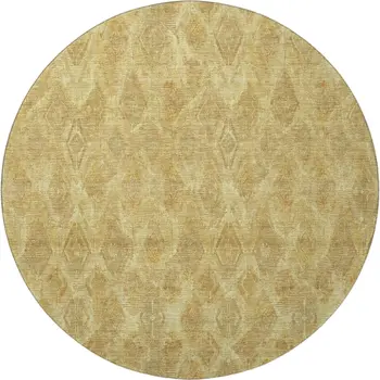 8' Gold And Beige Diamond Washable Round Rug With UV Protection