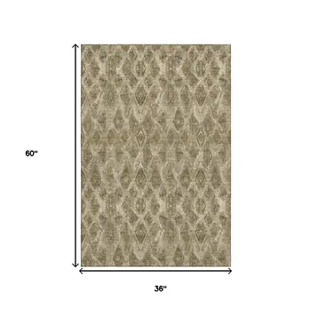 3' X 5' Coffee And Beige Diamond Washable Area Rug With UV Protection