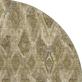 8' Coffee And Beige Diamond Washable Round Rug With UV Protection