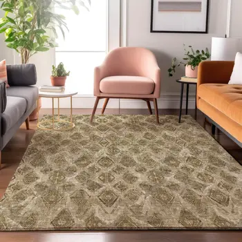 9' X 12' Coffee And Beige Diamond Washable Area Rug With UV Protection