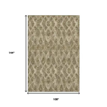 9' X 12' Coffee And Beige Diamond Washable Area Rug With UV Protection
