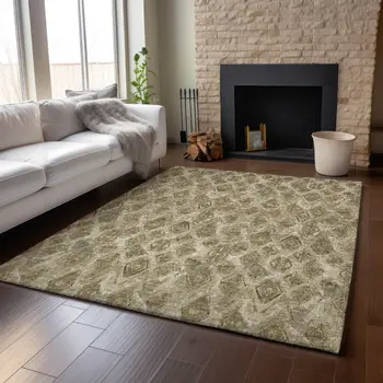 10' X 14' Coffee And Beige Diamond Washable Area Rug With UV Protection