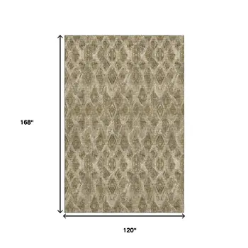 10' X 14' Coffee And Beige Diamond Washable Area Rug With UV Protection