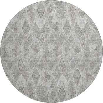 8' Silver And Gray Diamond Washable Round Rug With UV Protection