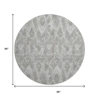 8' Silver And Gray Diamond Washable Round Rug With UV Protection