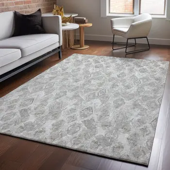 10' X 14' Silver And Gray Diamond Washable Area Rug With UV Protection