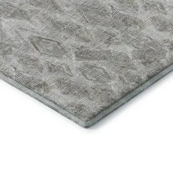10' X 14' Silver And Gray Diamond Washable Area Rug With UV Protection