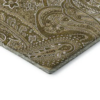 9' X 12' Brown And Ivory Paisley Washable Area Rug With UV Protection