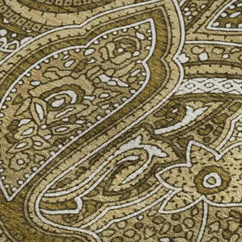 9' X 12' Brown And Ivory Paisley Washable Area Rug With UV Protection