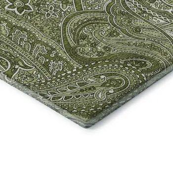 5' X 8' Green And Ivory Paisley Washable Area Rug With UV Protection