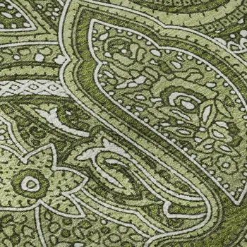 5' X 8' Green And Ivory Paisley Washable Area Rug With UV Protection