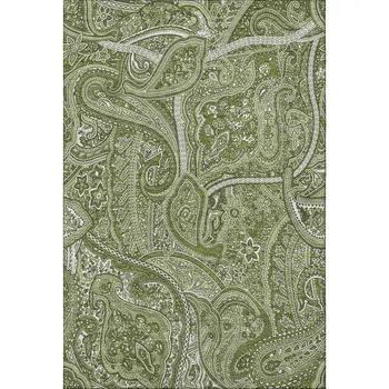 5' X 8' Green And Ivory Paisley Washable Area Rug With UV Protection