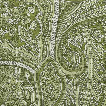 8' Green And Ivory Paisley Washable Round Rug With UV Protection
