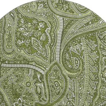 8' Green And Ivory Paisley Washable Round Rug With UV Protection