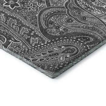 3' X 5' Gray And Ivory Paisley Washable Area Rug With UV Protection