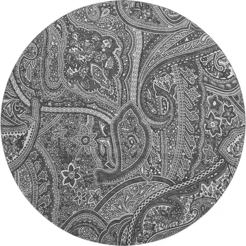 8' Gray And Ivory Paisley Washable Round Rug With UV Protection