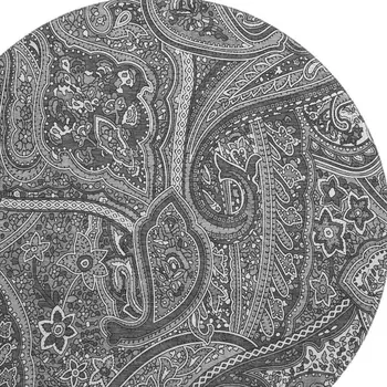 8' Gray And Ivory Paisley Washable Round Rug With UV Protection