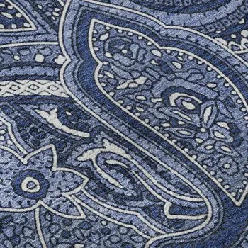 8' X 10' Navy Blue And Ivory Paisley Washable Area Rug With UV Protection