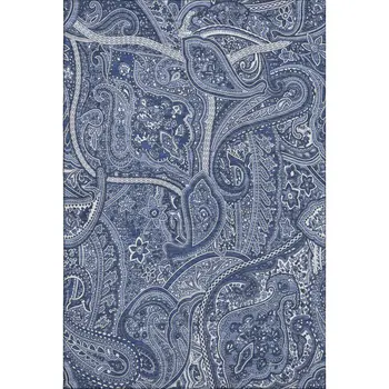 9' X 12' Navy Blue And Ivory Paisley Washable Area Rug With UV Protection