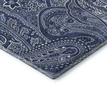 9' X 12' Navy Blue And Ivory Paisley Washable Area Rug With UV Protection