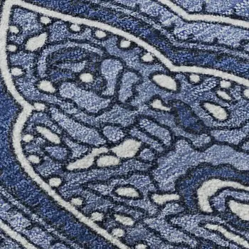 9' X 12' Navy Blue And Ivory Paisley Washable Area Rug With UV Protection
