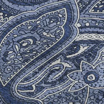 10' X 14' Navy Blue And Ivory Paisley Washable Area Rug With UV Protection