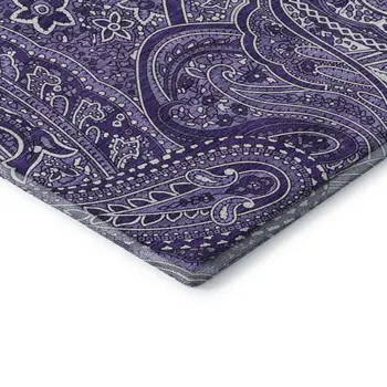 5' X 8' Purple And Ivory Paisley Washable Area Rug With UV Protection