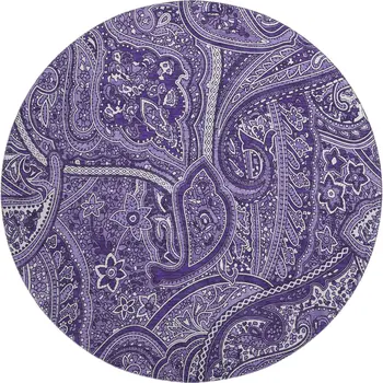 8' Purple And Ivory Paisley Washable Round Rug With UV Protection