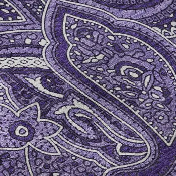 9' X 12' Purple And Ivory Paisley Washable Area Rug With UV Protection