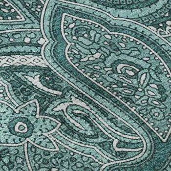 3' X 5' Teal And Ivory Paisley Washable Area Rug With UV Protection