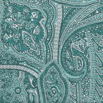 8' Teal And Ivory Paisley Washable Round Rug With UV Protection