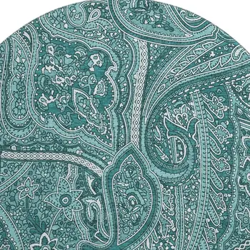 8' Teal And Ivory Paisley Washable Round Rug With UV Protection