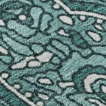 8' X 10' Teal And Ivory Paisley Washable Area Rug With UV Protection