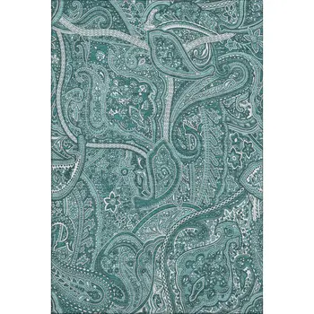 9' X 12' Teal And Ivory Paisley Washable Area Rug With UV Protection