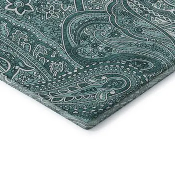 9' X 12' Teal And Ivory Paisley Washable Area Rug With UV Protection