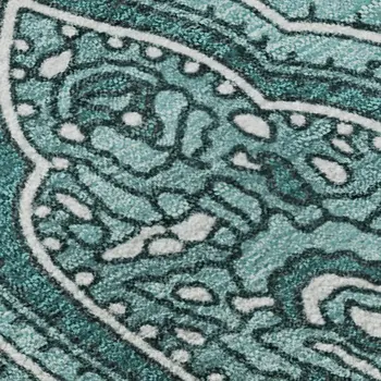 9' X 12' Teal And Ivory Paisley Washable Area Rug With UV Protection