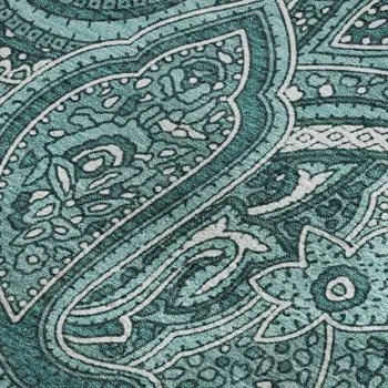 10' X 14' Teal And Ivory Paisley Washable Area Rug With UV Protection