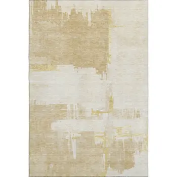9' X 12' Beige Ivory And Gold Abstract Washable Area Rug With UV Protection