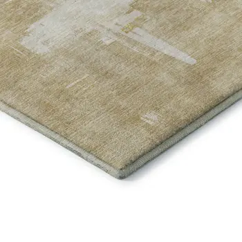 9' X 12' Beige Ivory And Gold Abstract Washable Area Rug With UV Protection