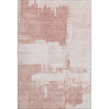 5' X 8' Blush And Ivory Abstract Washable Area Rug With UV Protection